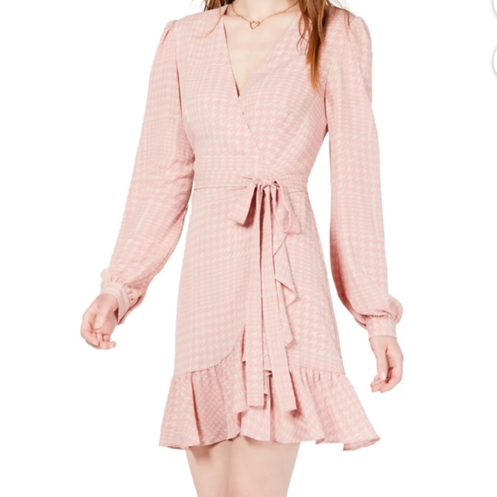 Leyden Womens Ruffled Wrap Dress, long sleeves Pink size Large